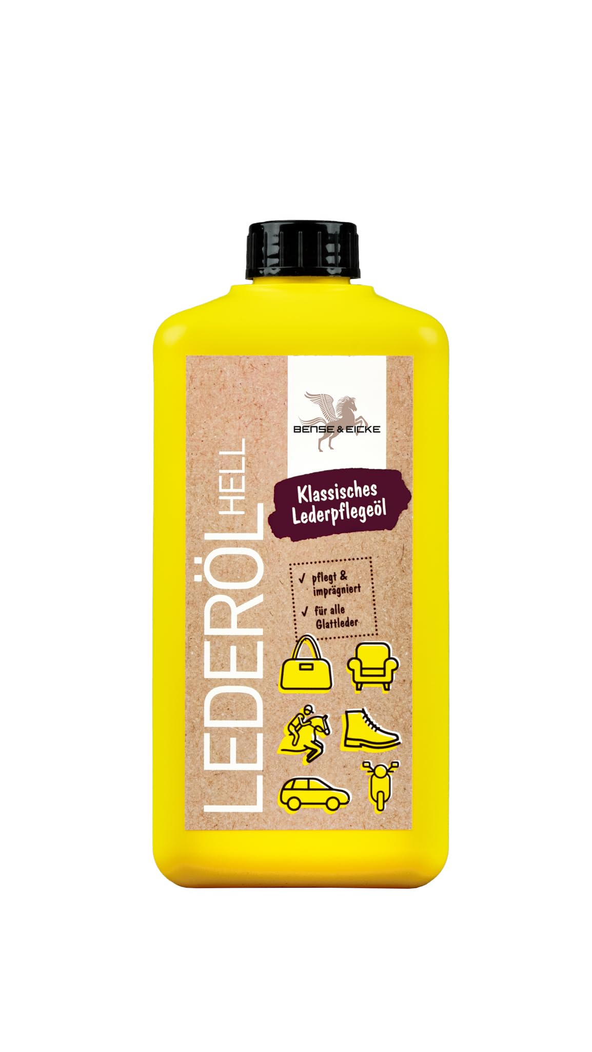 esnado - Bense & Eicke Lederöl 1 Liter + 1 Mikrofasertuch - perfekte Lederpflege für Glattleder, Autositze, Motorradkleidung, Sättel… (Hell)
