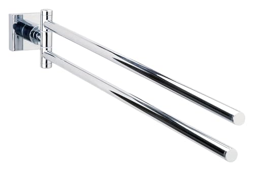 tesa HUKK Bad Handtuchhalter, 2-armig und schwenkbar, verchromt - zur Wandbefestigung ohne Bohren, inkl. Klebelösung - 85mm x 50mm x 485mm