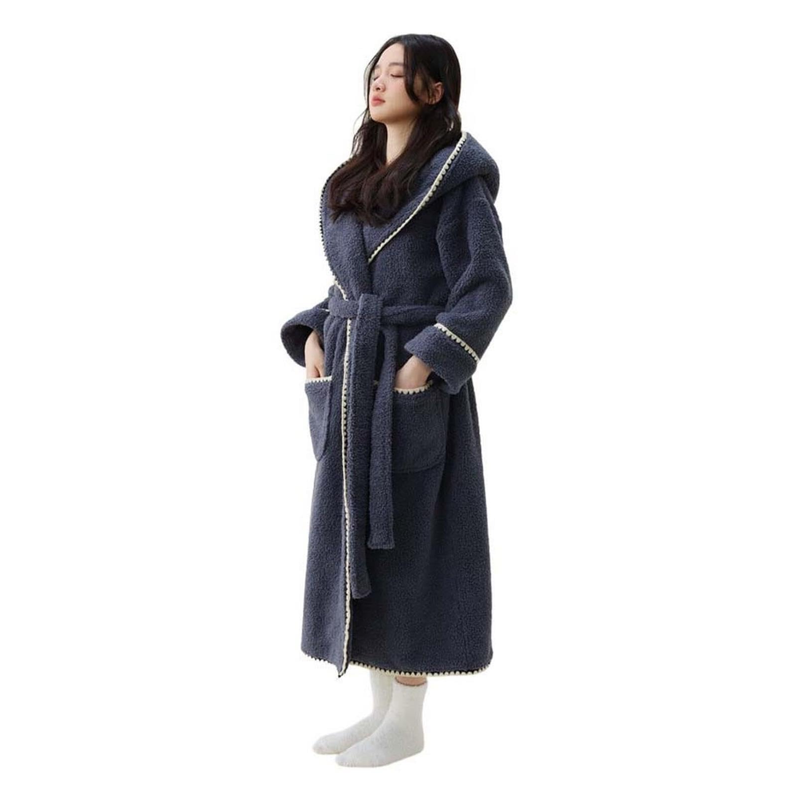 Bata de baño de forro polar con capucha for mujer