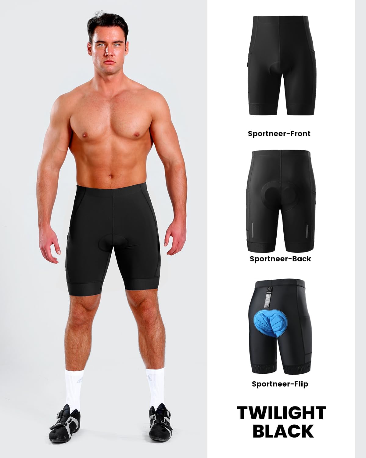 Sportneer Padded Bike Shorts for Men - 4D Padding Mens Bicycle Cycling Biking Clothing Shorts, Breathable and Absorbent