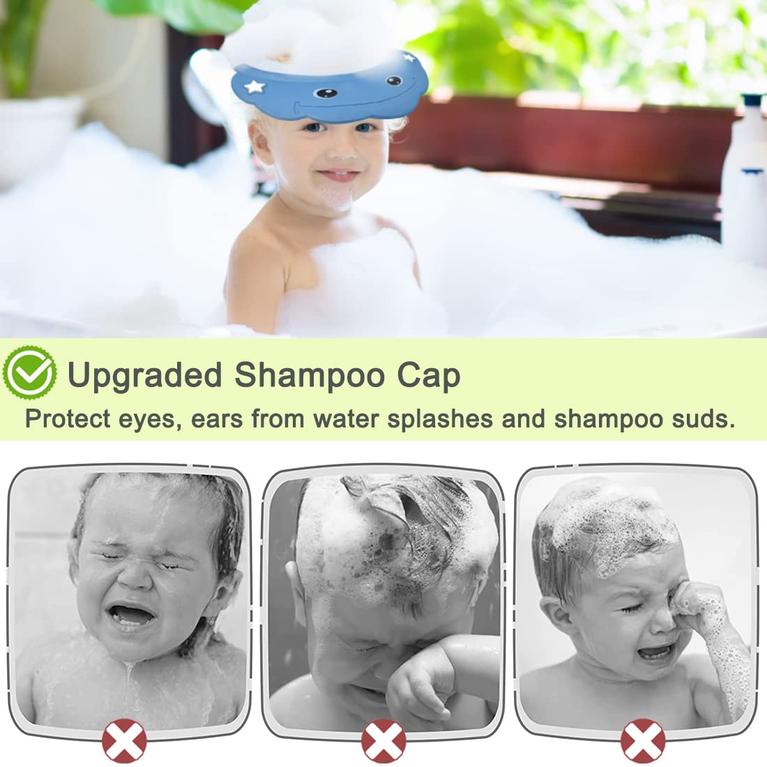 Enfants Shampoing Chapeau, Réglable Bonnet de Douche Bébé, Visiere Bain Enfant, Chapeau Douche Bébé Visière Bonnets, Casquette De Bain Bébé Protégez des Yeux, des Oreilles et du Visage