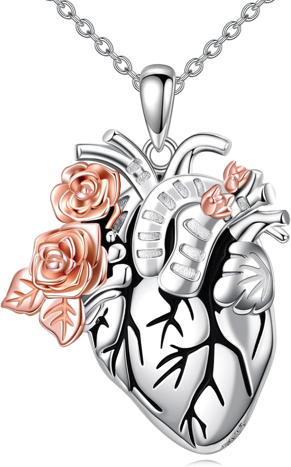 YFN Anatomical Heart Necklace Sterling Silver Anatomical Pendant Anatomy Jewelry for Women Heart Attack Survivor Gifts