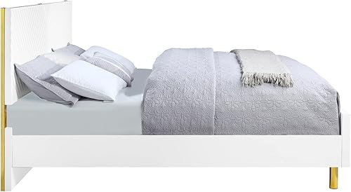 Miniatura 3 de Gaines - Cama Queen con marco de madera y patas doradas, no requiere somier, acabado blanco de alto brillo (marco de cama, Queen)