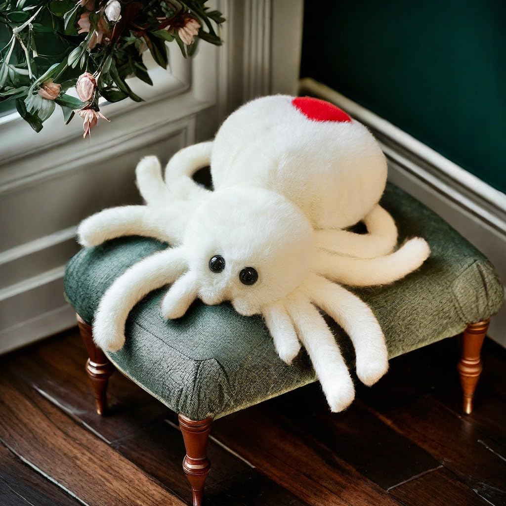XItbyja White Spider Plush,Spider Stuffed Animal Toy,Cute Spiders Plushie,9.8inch Huggable Jumping Spiders Toy,Adorable Pillow Doll for Kids Halloween
