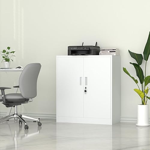 Miniatura 9 de Armario de almacenamiento de metal con puertas con cerradura y 2 estantes ajustables, pequeños armarios de almacenamiento de acero con cerradura