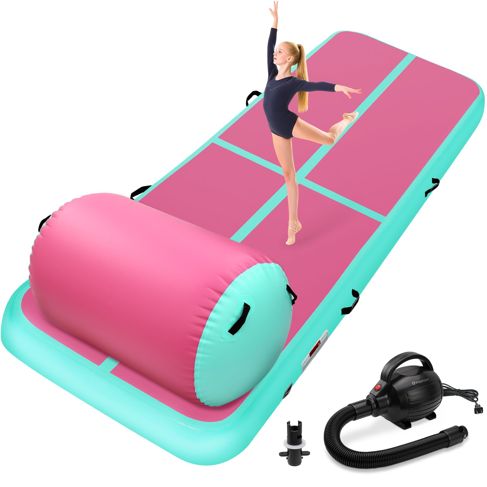 KIKILIVE Inflatable Gymnastics Mat + Air Roller Set