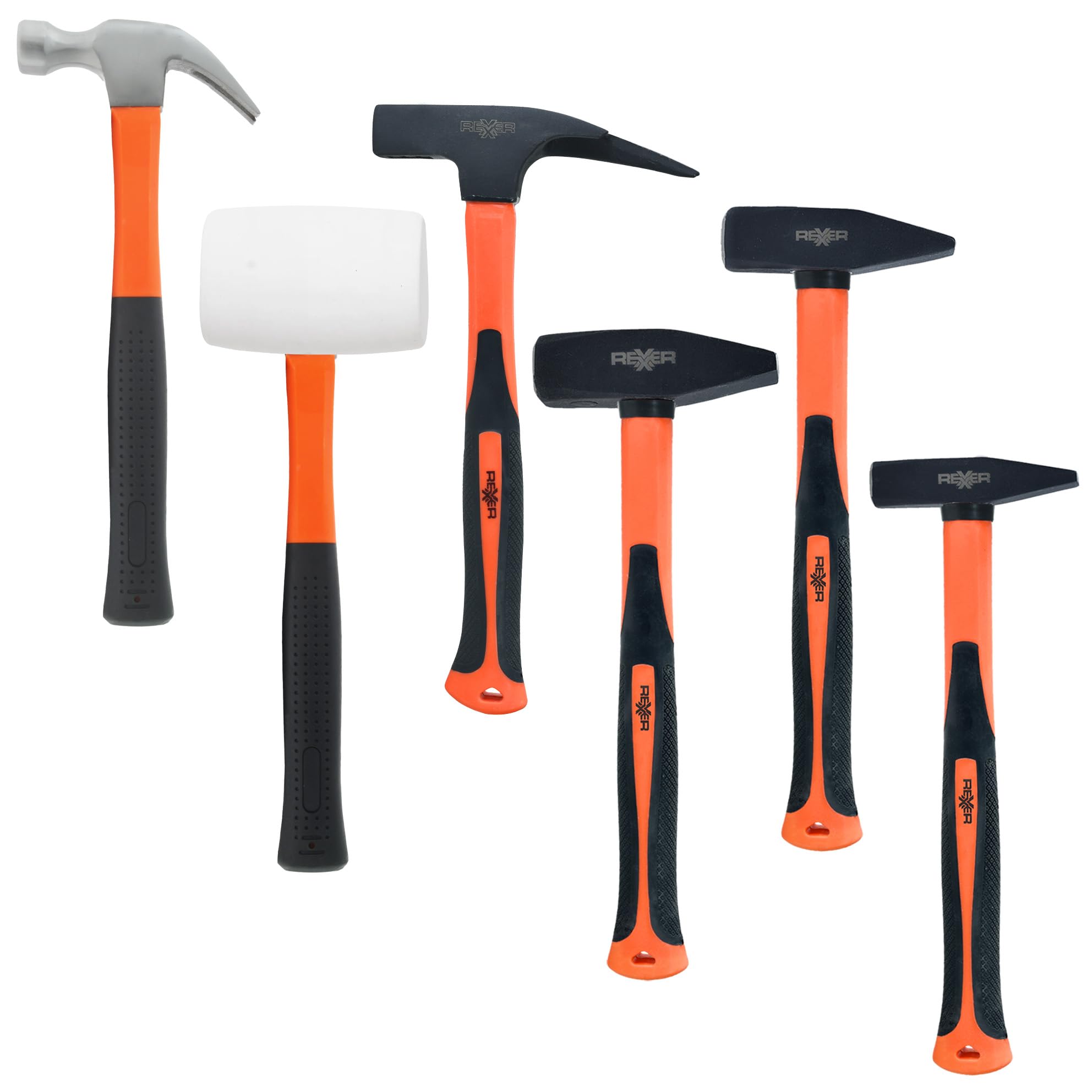 REXXER Hammer Set mit Fiberglasstiel – Profi Hammer Sets für Werkstatt, Montage und Heimwerker (6-tlg. | Mix)