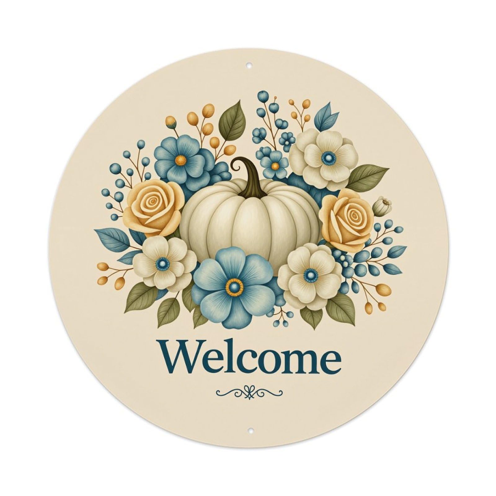 Floral Pumpkin Autumn Welcome Design Metal Tin Sign Vintage Garden Bedroom Cafe Bar Man Cave Home Wall Decor Metal Poster 8x8 inches