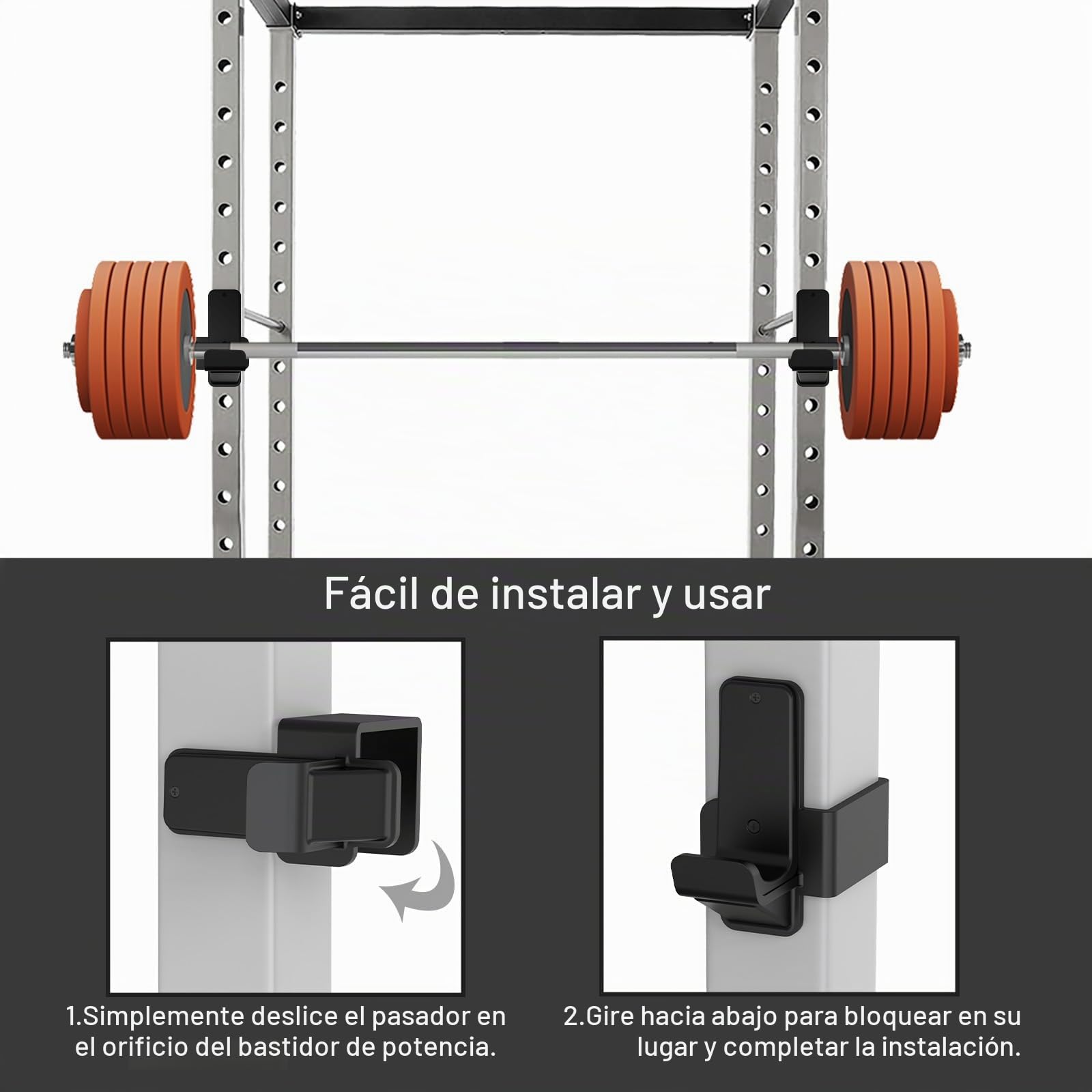 Kipika Ganchos en J para rack de potencia de 3 x 3 pulgadas con agujero de 5/8" o 1" - Ganchos de acero reforzado en la parte inferior con almohadillas de goma - Accesorios de rack de sentadillas de