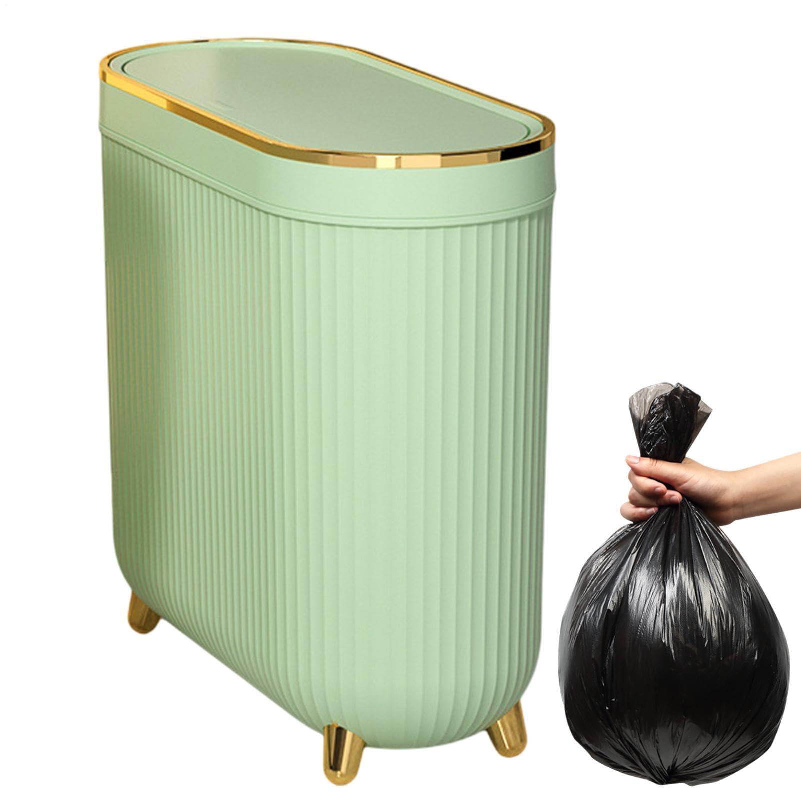 Pattumiera sottile per WC, 32 x 14 x 30 cm, in ABS, pattumiera stretta con | coperchio basculante, cestino leggero da 900 g, funzionamento a pedale silenzioso per l'igiene in piccoli spazi, m