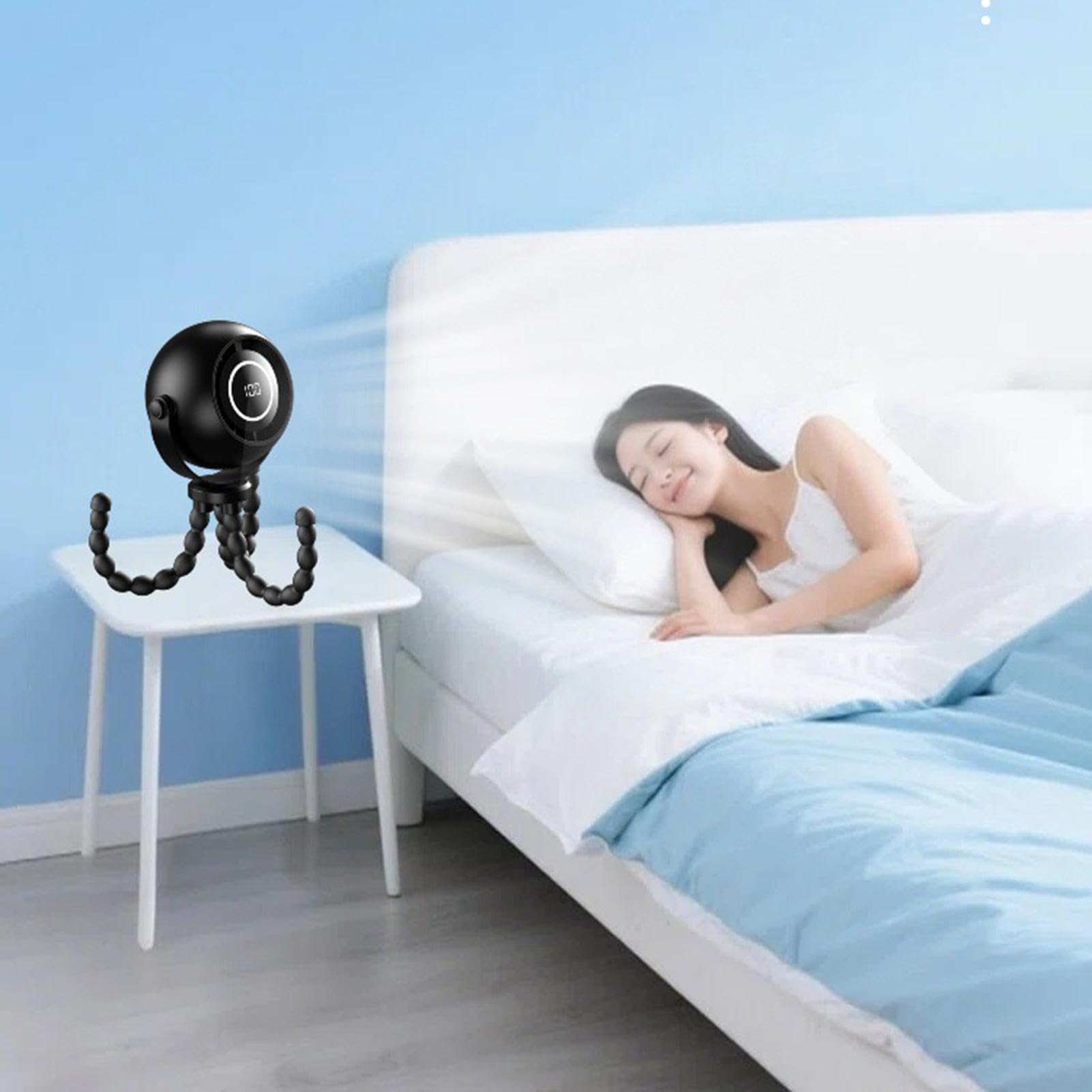 Generico Ventilatore da passeggino 3 velocità ricaricabile con notturne | Ventilatore Portatile Mini Alimentato a Batteria Per Seggiolino Auto Bici Tapis Roulant Camera da Camera