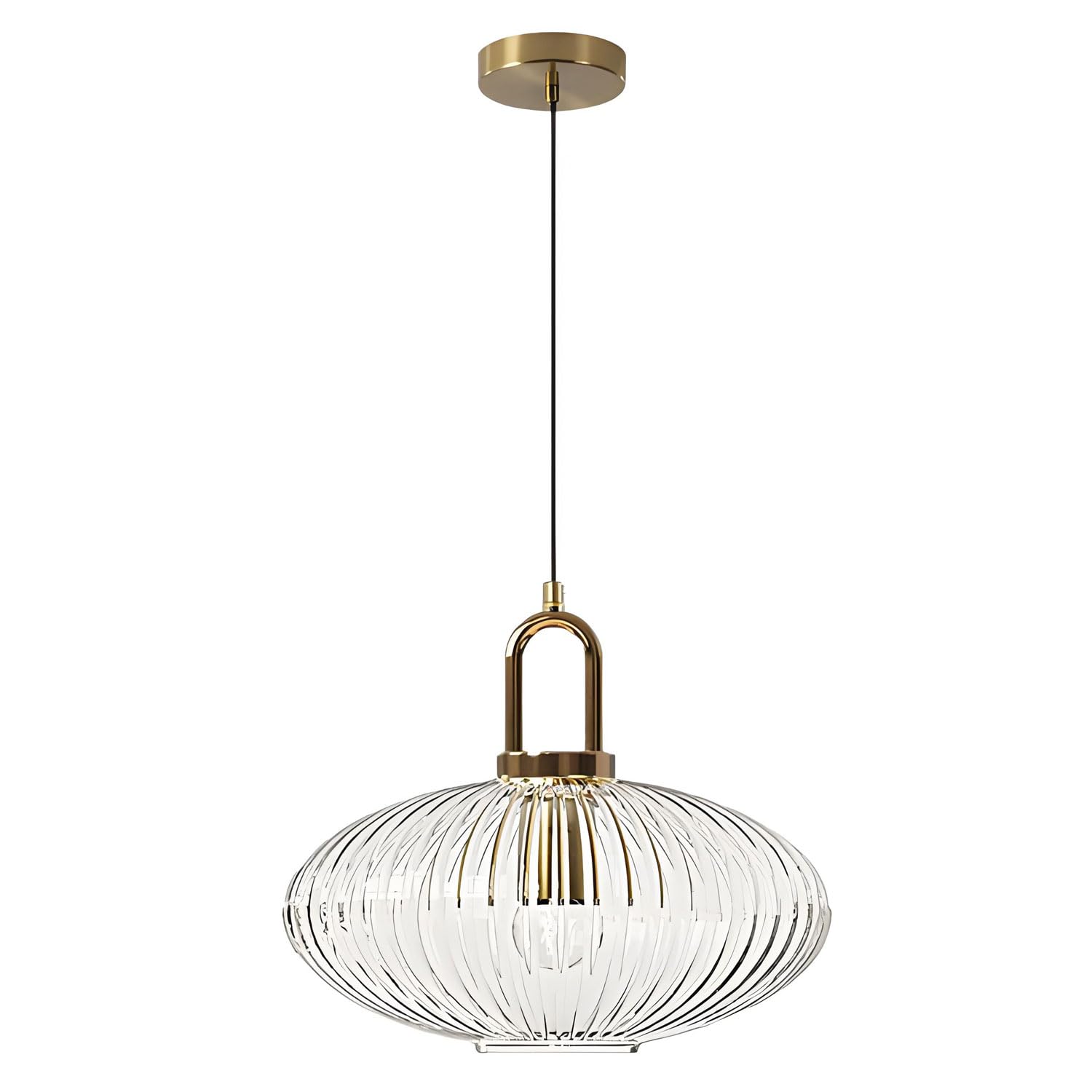 Abinlina Industrial Gold Metal Finish Clear Glass Pendant Light Fixture - Adjustable Hanging Lamp for Dining Room, Living Room, Hallway, and Kitchen Island(11.8"x10.2")