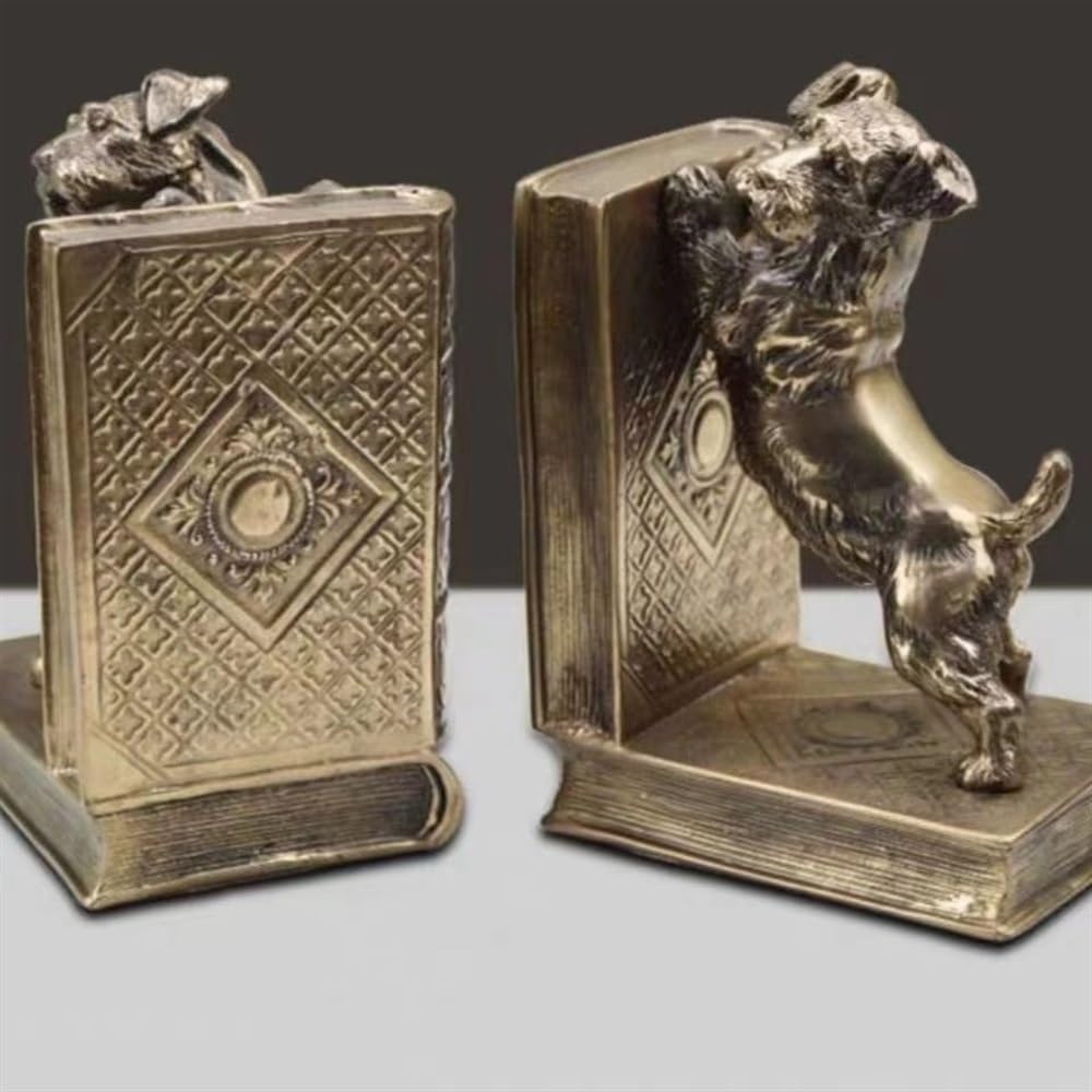 Dog Decorative Bookends,Distinctive Dog Book Ends,Cute Book Ends for Heavy Books,Vintage Antique Bronze Home Decor,Unique Present for Dog Lover,Dog Statues Home Decor