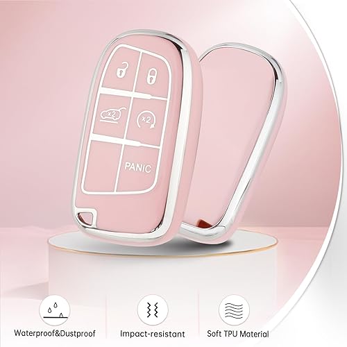 Miniatura 3 de YO&YOYE Funda para llavero Jeep con llavero, funda de TPU suave color rosa para Jeep Grand Cherokee Renegade Wrangler Patriot Grand Commander