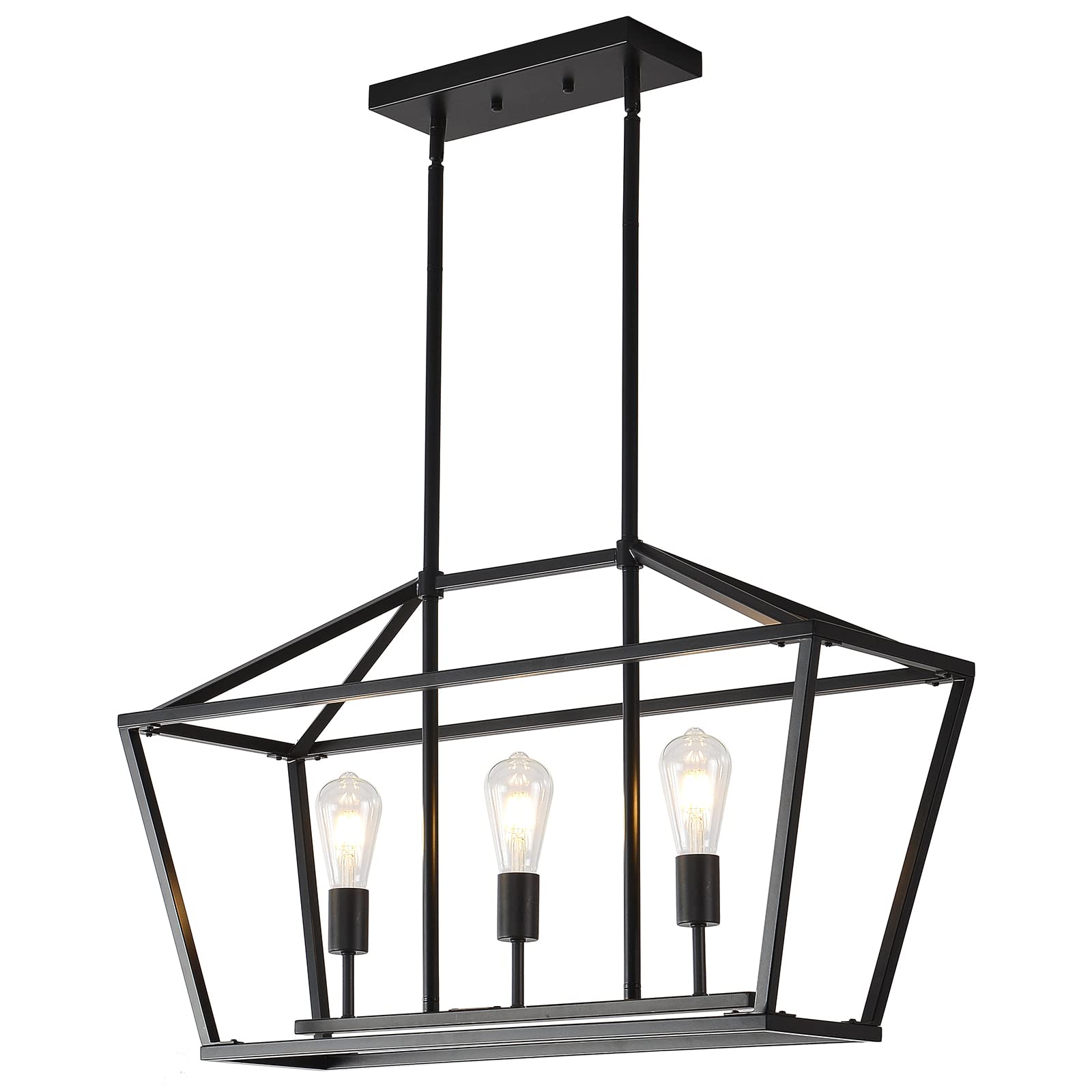 LIGOTFIRE Farmhouse Chandeliers Kitchen Island Lighting, Modern Linear Pendant Light Fixture Black 3 Light Dining Room Lighting Fixtures Hanging,Kitchen Island Cage Linear Pendant