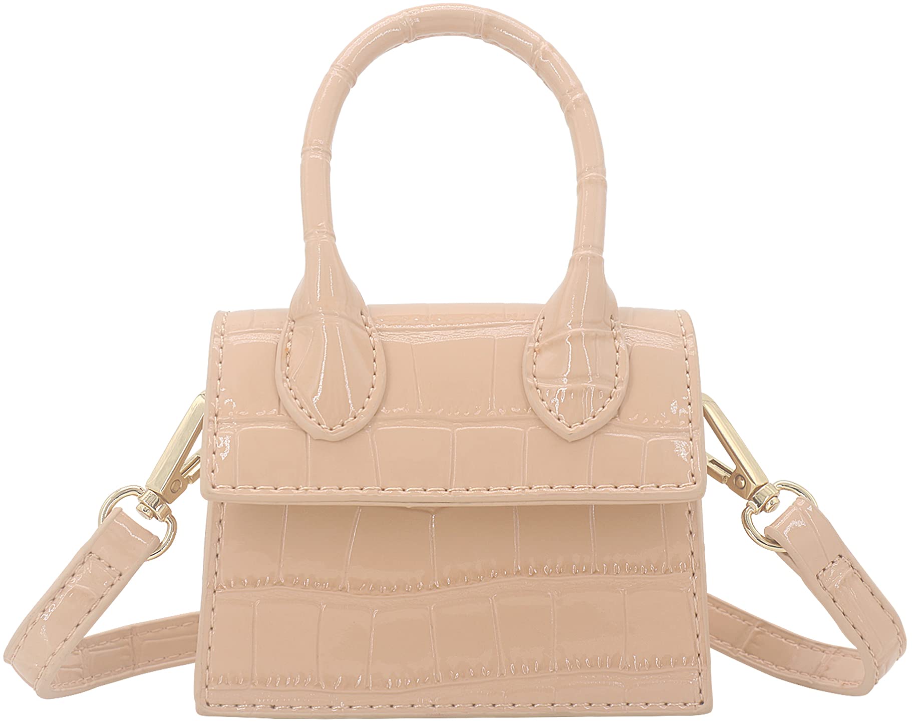 Mini bolso cruzado para mujeres y niñas, de cuero sintético, con solapa, estilo bolso de mano con asa superior, Croco Desnudo