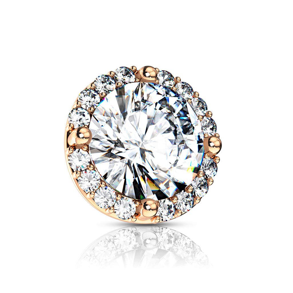 Dynamique Round Prong Set CZ Center with CZ Around Internal Threaded Dermal Anchor Top (Sold Per Piece)