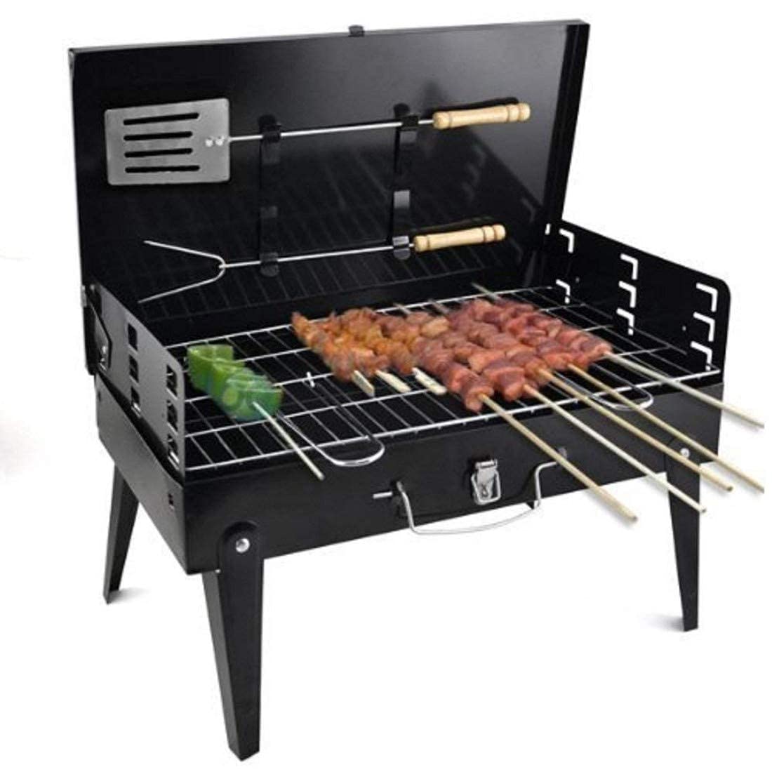 DISHIN SWAMEY Foldable Briefcase Style Charcoal Barbecue and Tandoor Grill Barbeque Stand for Outdoor Picnic Camping and Traveling- BBQ Now with Frying and Roasting Performance (Black) (B0936MFLRQ) Amazon Price History, Amazon Price Tracker