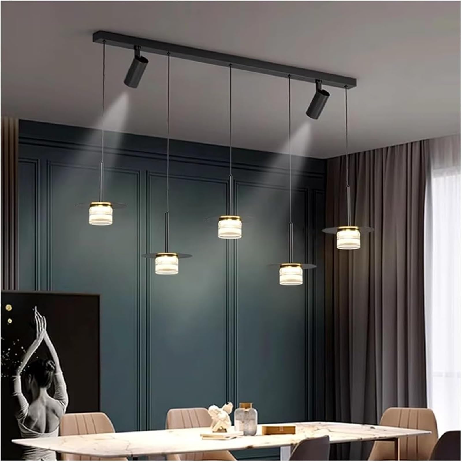 FZQSXAZU Pendant Light Ceiling Shade LED Chandelier Modern Hanging Lamp Decorative Indoor for Dining Room Living Bedroom Kitchen Interior Light(RC Remote dimming 5 Heads)