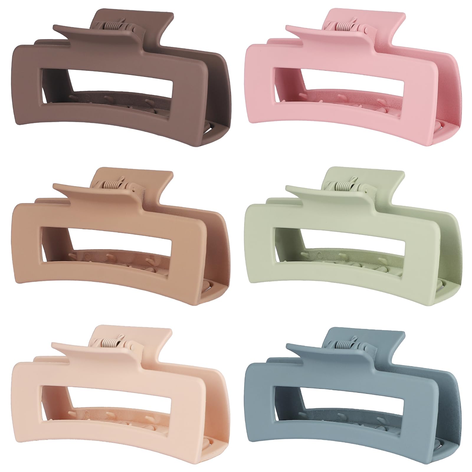 Sisiaipu 4 Inch Big Hair Claw Clips 6 Pcs Large Claw for Thick Hair Square Hair Clips for Women Rectangle Hair Clips Nonslip Acrylic Banana Jaw Clips