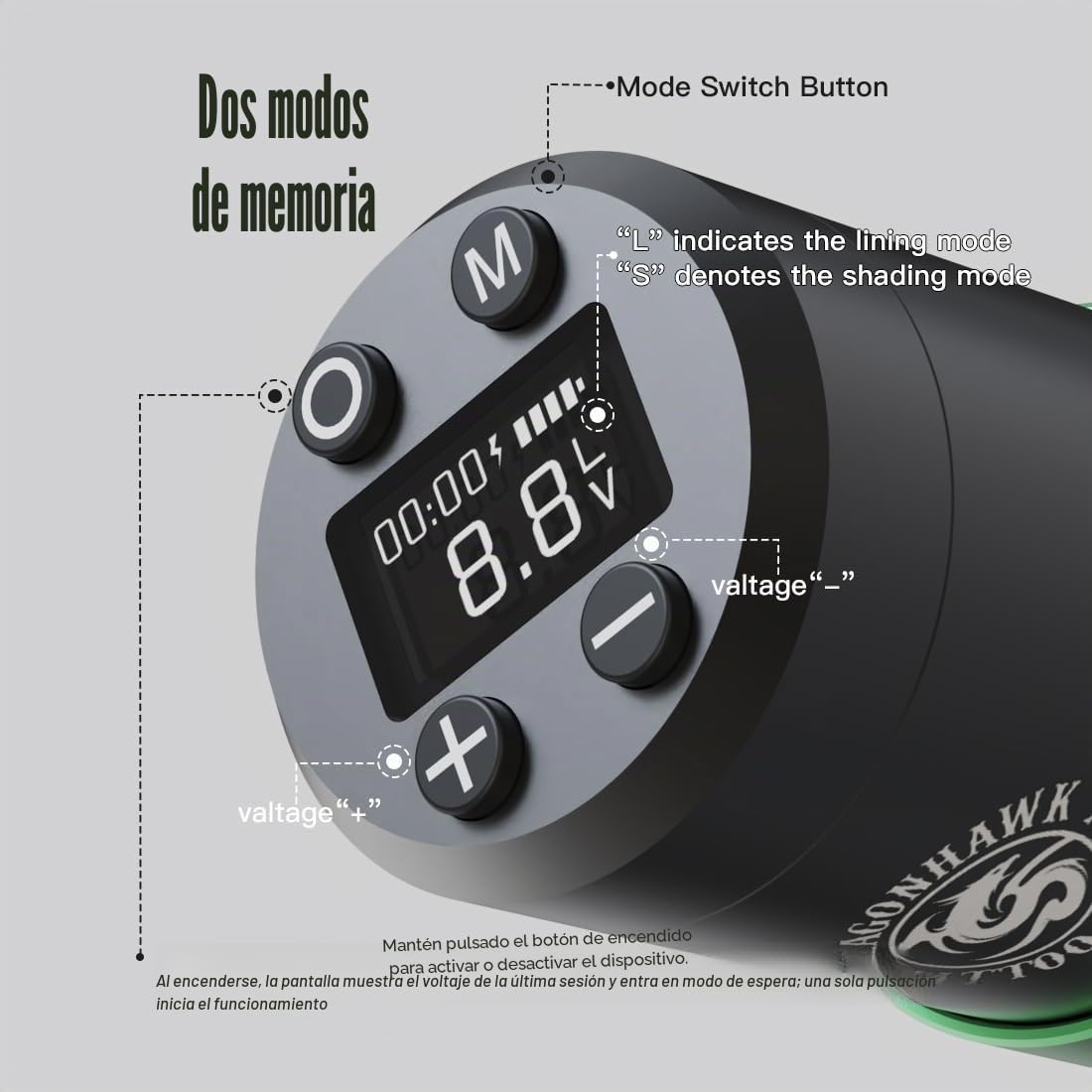 Dragonhawk Kit Tatuaje Rotativa Máquina de Tatuar Pen Inalámbrico Baterías 1500mah Machine 3.5mm Stroke Length 20 pcs Agujas de Tatuaje Surtido para Principiantes
