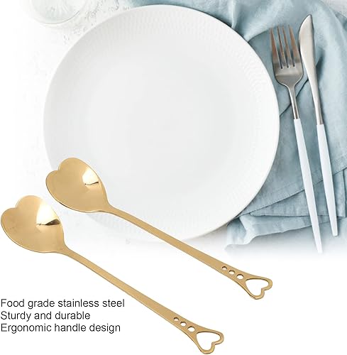 Miniatura 2 de 2 cucharas de café para postre, diseño en forma de corazón, cuchara de metal para revolver té y postre, bebidas helados (dorado)