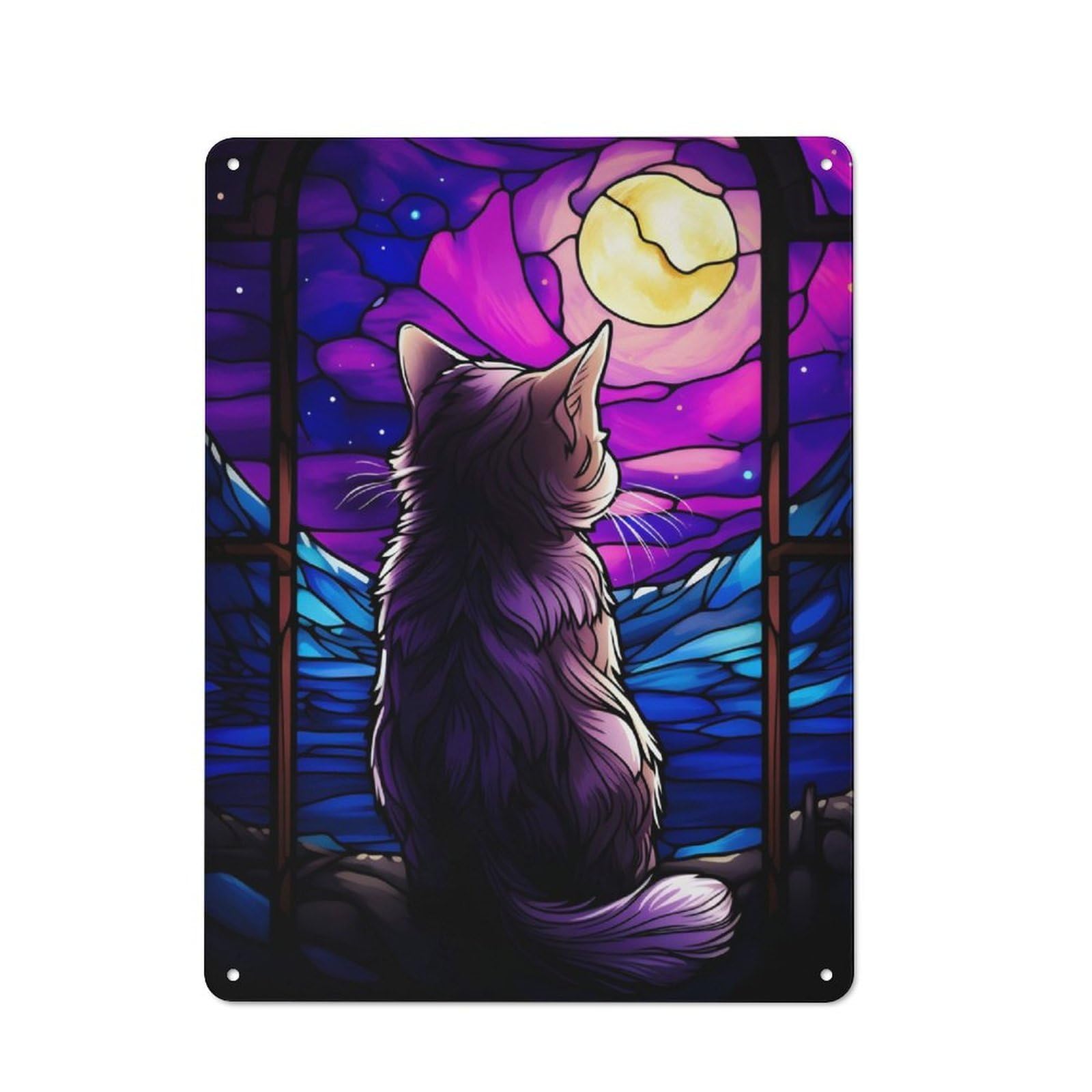 Rustic Vintage Metal Sign 40x30cm Featuring Munckhin Cat Stained Glass, Home Bar Decor for Cafe, Pub, Workshop Or Home Bar