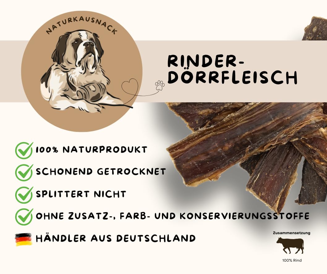 Warnick's Hundesnack Rinderdörrfleisch - 5 kg | Naturkausnack für Hunde aus 100% Rind - Naturbelassen & fettarm - Splitterfrei zur Zahnpflege, ohne Zusätze