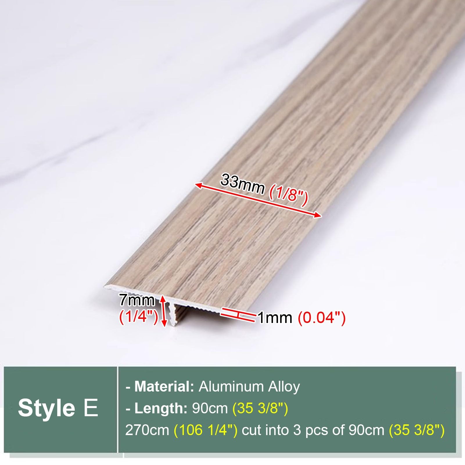 Vibeo Barre de Seuil Moulure de Transition pour Plancher Imitation Bois, Lot de 3 Bordures de Transition Métalliques, Seuil Intérieur Jointure des Joints de Plancher(Style E)
