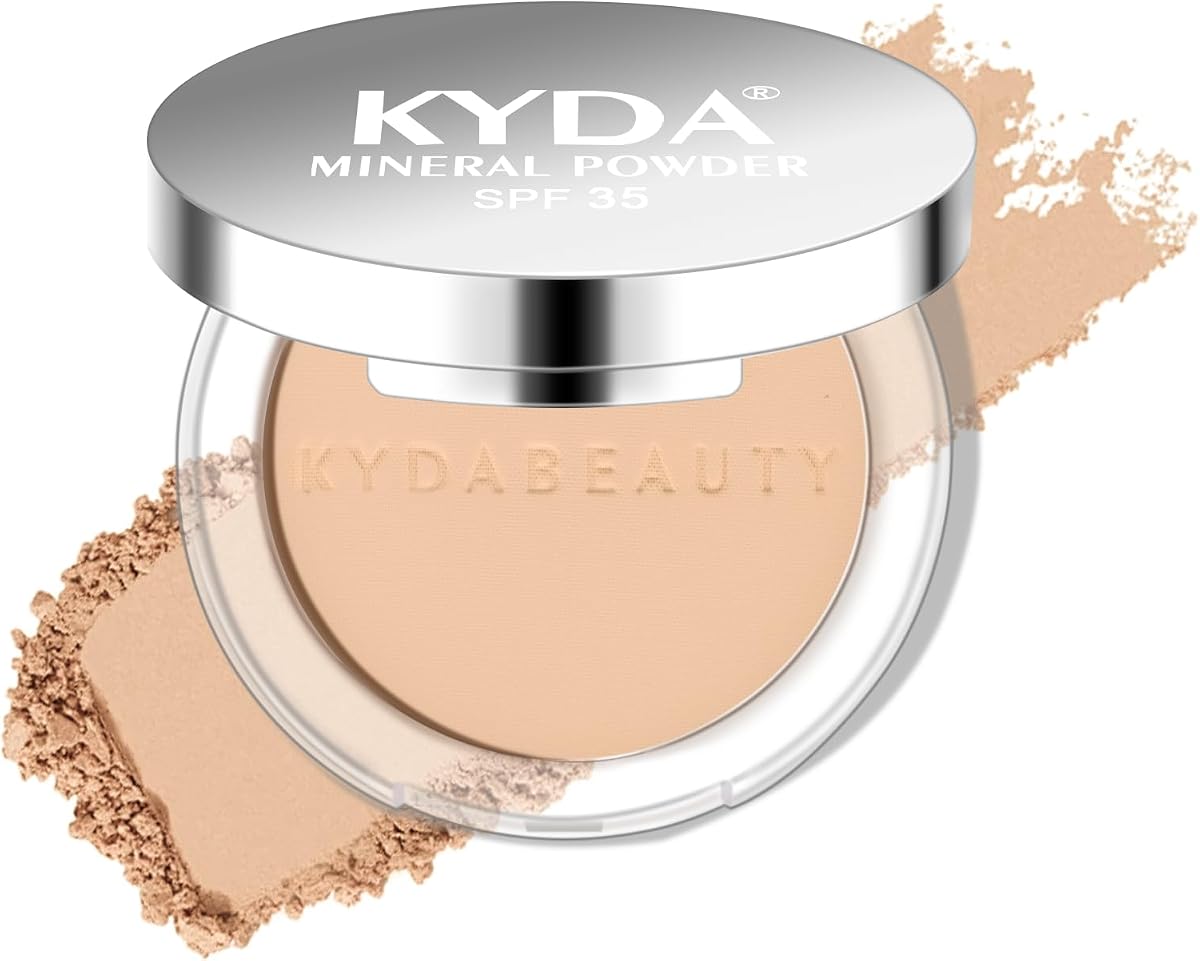 4-in-1 Mineral Powder Foundation, SPF 35 Sunscreen Pressed Powder, Concealer and Finishing Compact, Matte Weightless Oil Control Foundation, Light to Medium Coverage, 03 Medium