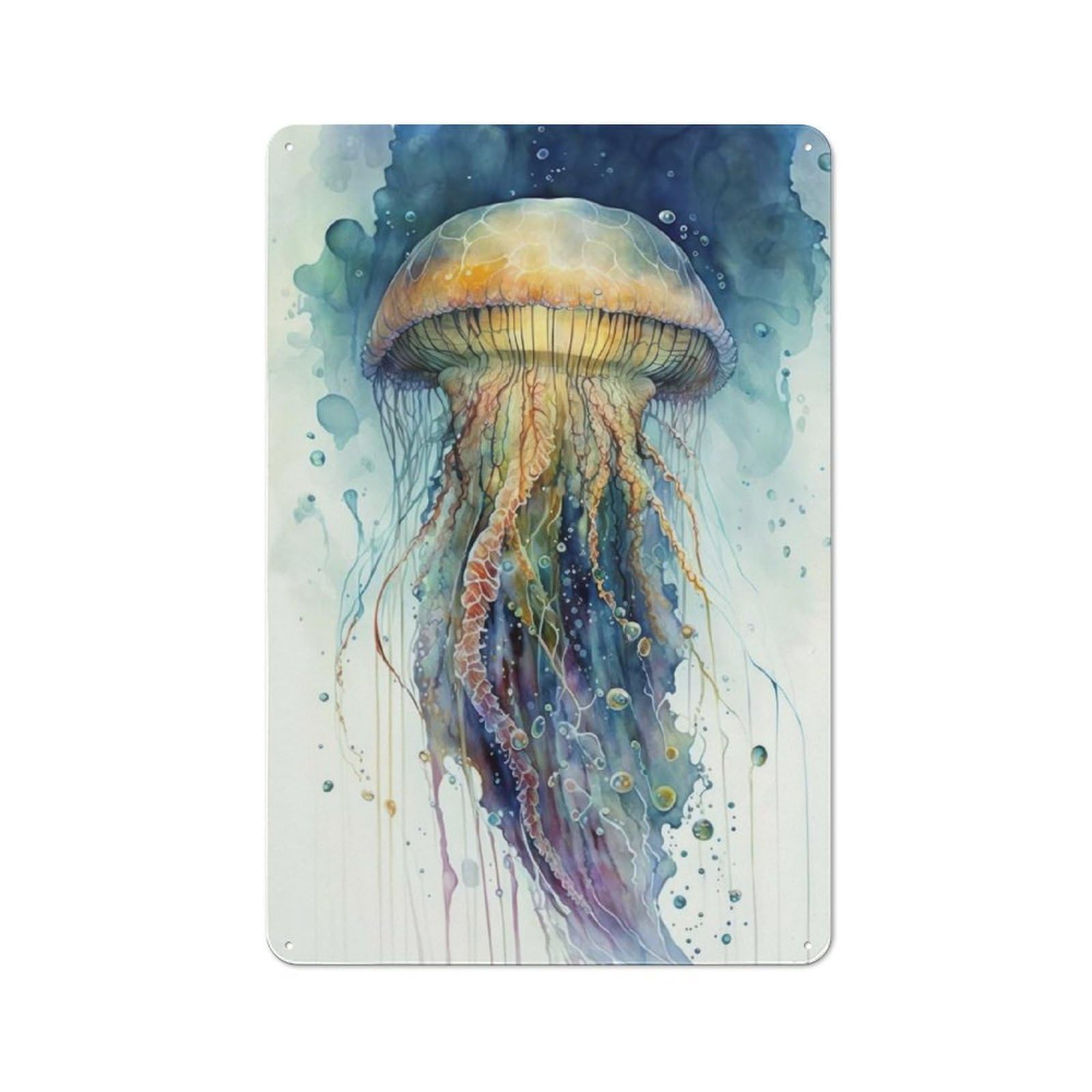 Metal Wall Sign 30x20cm Featuring Jellyfish Watercolor for Café Or Restaurant, for An Autumn Wall Display in Café And Restaurant