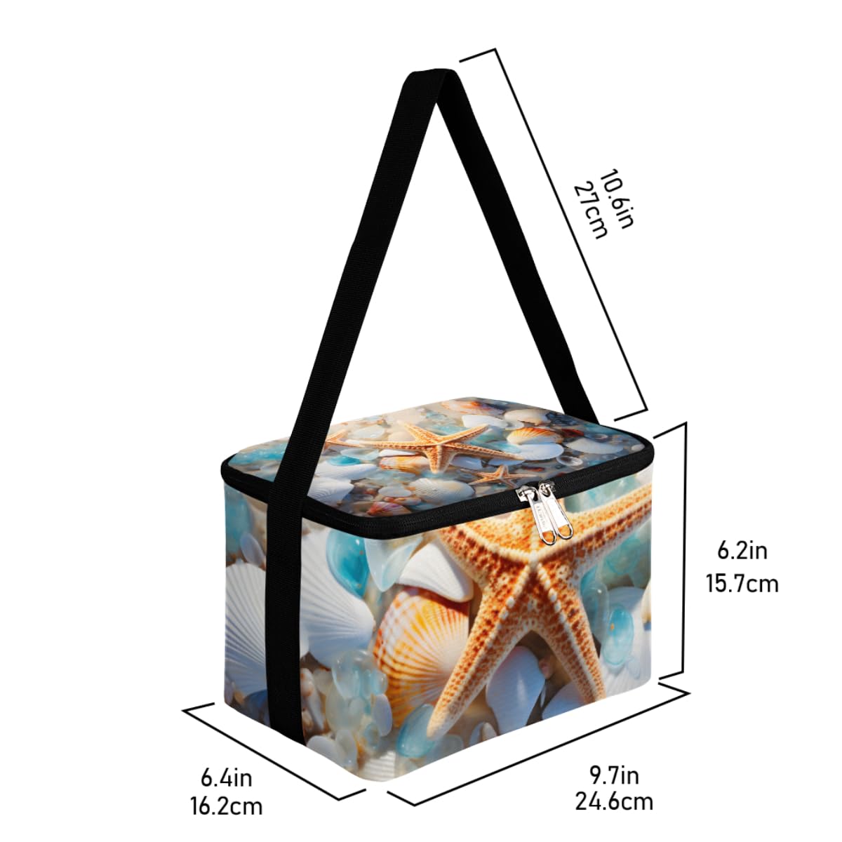 GzLeyigou Lunch Bags for Women Men 9 Cans,Beach Starfish Seashell Hot & Cold Food Delivery Bag Insulated Grocery Bag Insulated Lunch Box Marine Life Cooler Bag for Office Work Picnic Beach