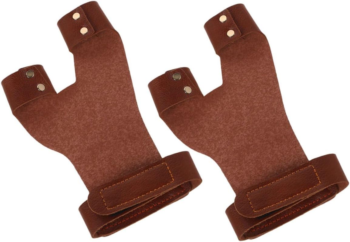 2pcs Left Hand Archery Finger Gloves Bow Finger Guard Brown Pu Non-Slip Protective Shooting Gloves for Adult Hunters Outdoor Archery Sports