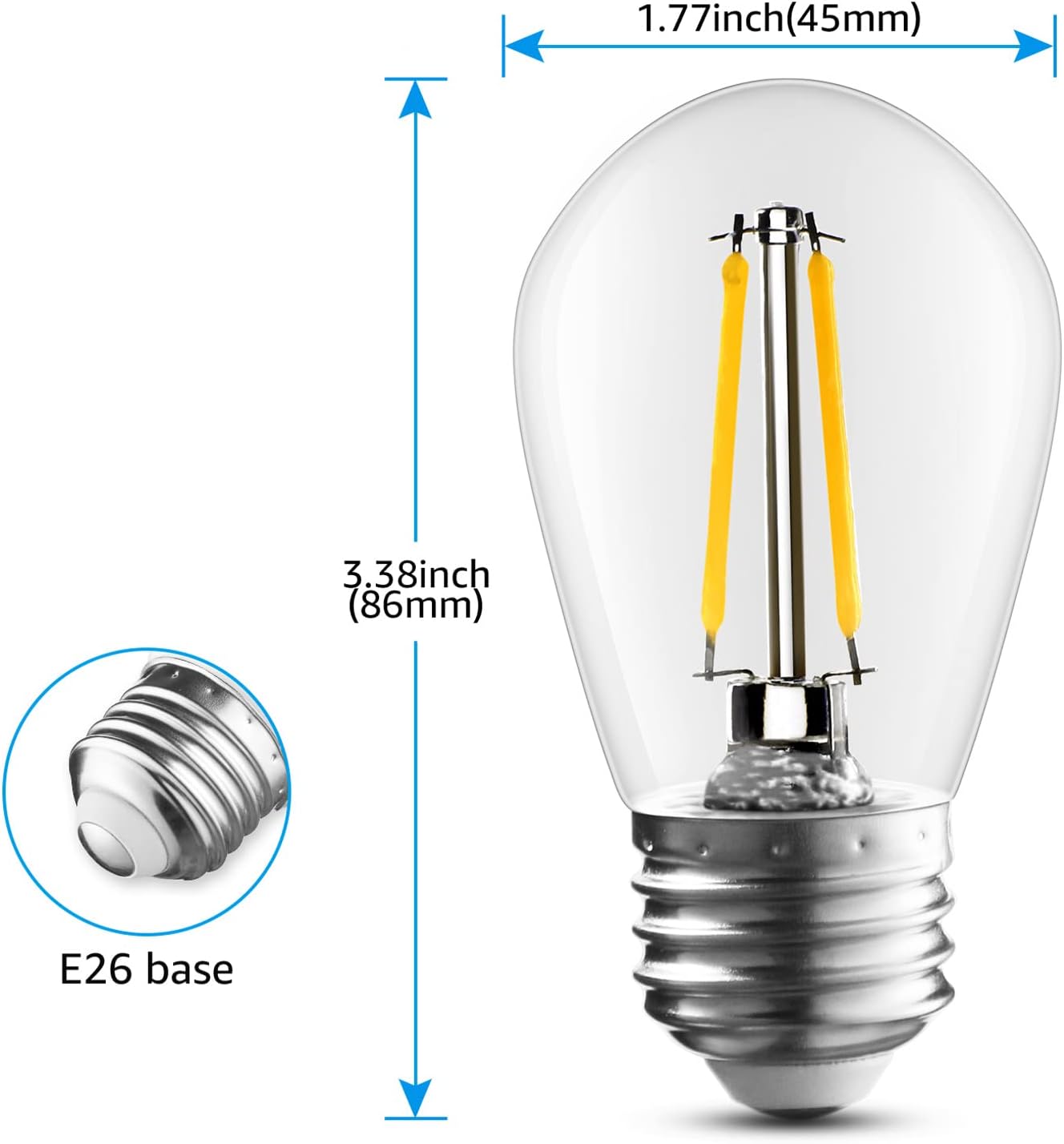 TORCHSTAR 15-Pack S14 Colored LED String Light Bulbs 1.2W, E26 Base, Non-Dimmable, Outdoor Filament Bulbs, 110V Shatterproof Replacement Bulb, IP65 Waterproof, ETL Listed