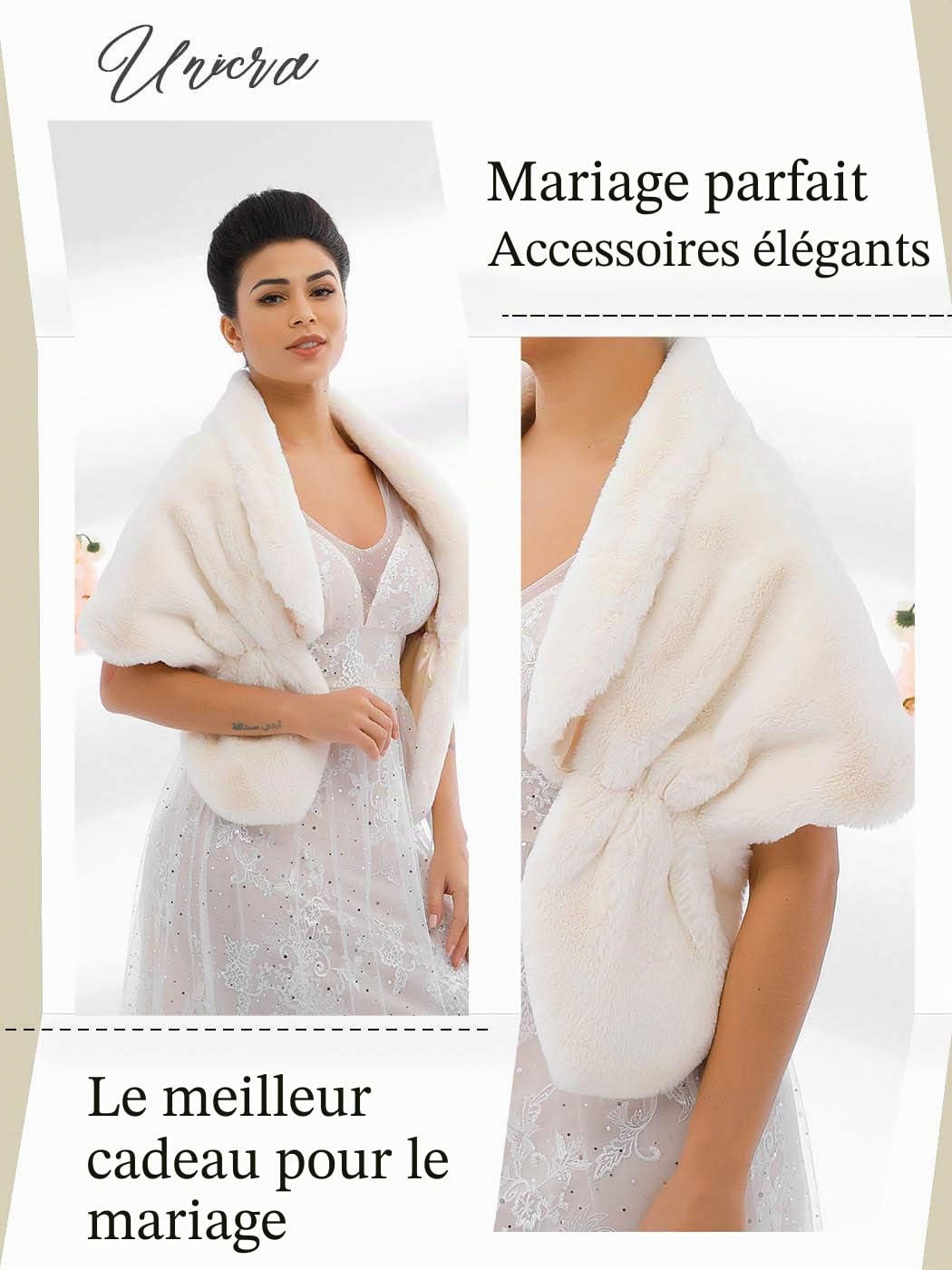 Unicra Châle et châle en fausse fourrure de renard pour femme - Marron - Pour mariée et demoiselles d'honneur