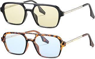Vintage 70s Flat Aviator Sunglasses for Women Men, Retro Square Glasses UV400 Protection Shades