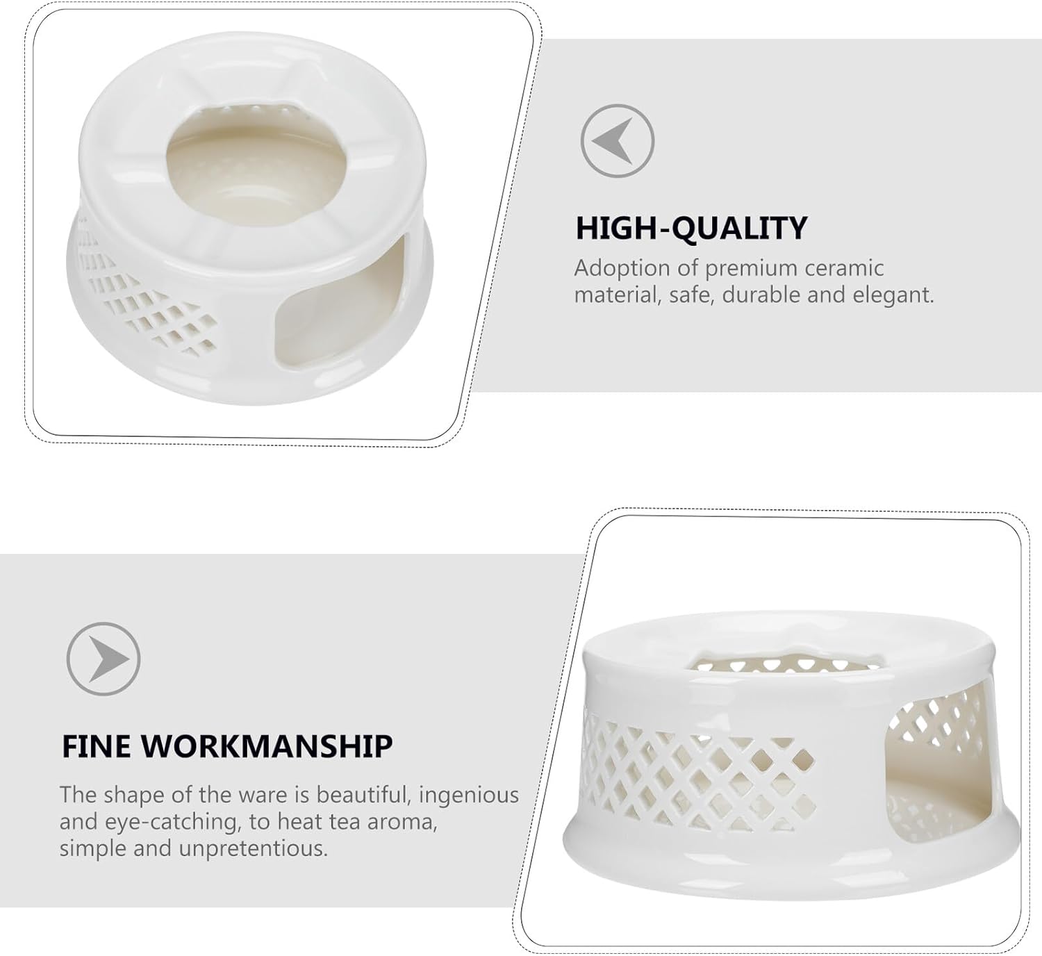 SECFOU Ceramic Teapot Warmer with Hollow-Out Design Heat-Resistant Tea Stove Holder for Living Office Coffee Shop Safe Heating Support