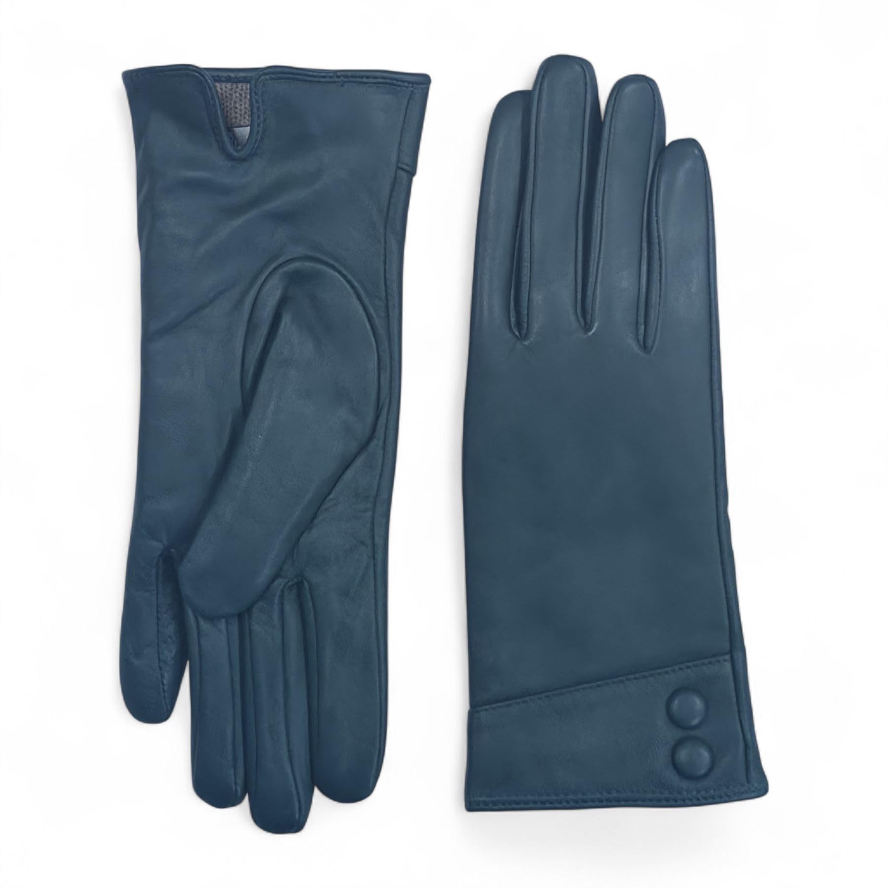 Truclothing Men's Teal Wo's Genuine Leather Gloves Touchscreen Sheepskin Soft Wool Lining With Decorative Buttons - Xl