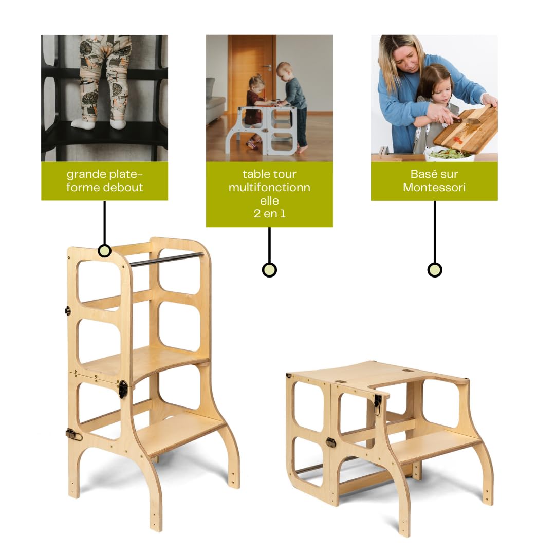 Ette Tete STEP'n'Sit® • Tour d'apprentissage • Convertible 2 en 1 (avec fermoirs en Laiton, en Bois)