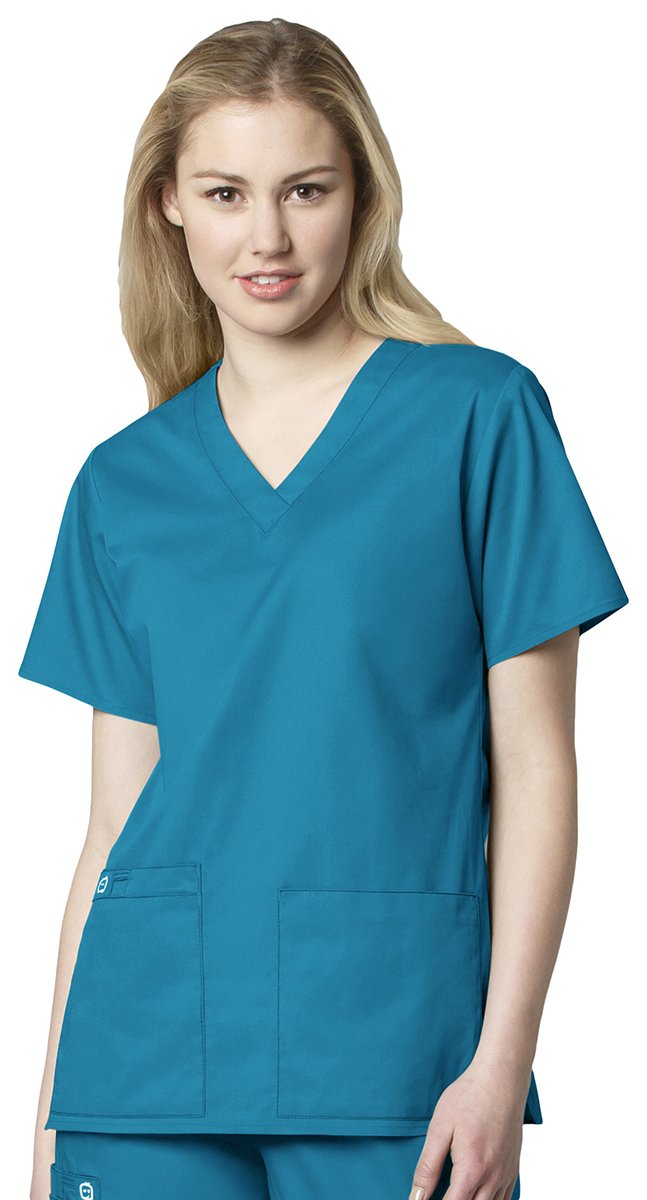 WonderWink Women's Plus-Size Wonderwork V-Neck Scrub Top, Teal, 5X-Large
