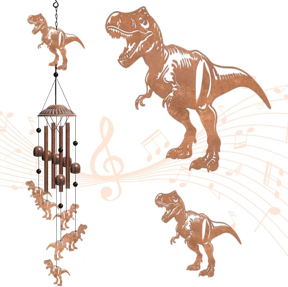 OLYCRAFT Dinosaur Metal Wind Chimes Outdoors Wind Chime Sympathy Memorial Windchime Outdoors Sympathy Windbell Memorial Presents Hanging Windbell for Patio Backyard Home Garden Yard Decor - 74cm