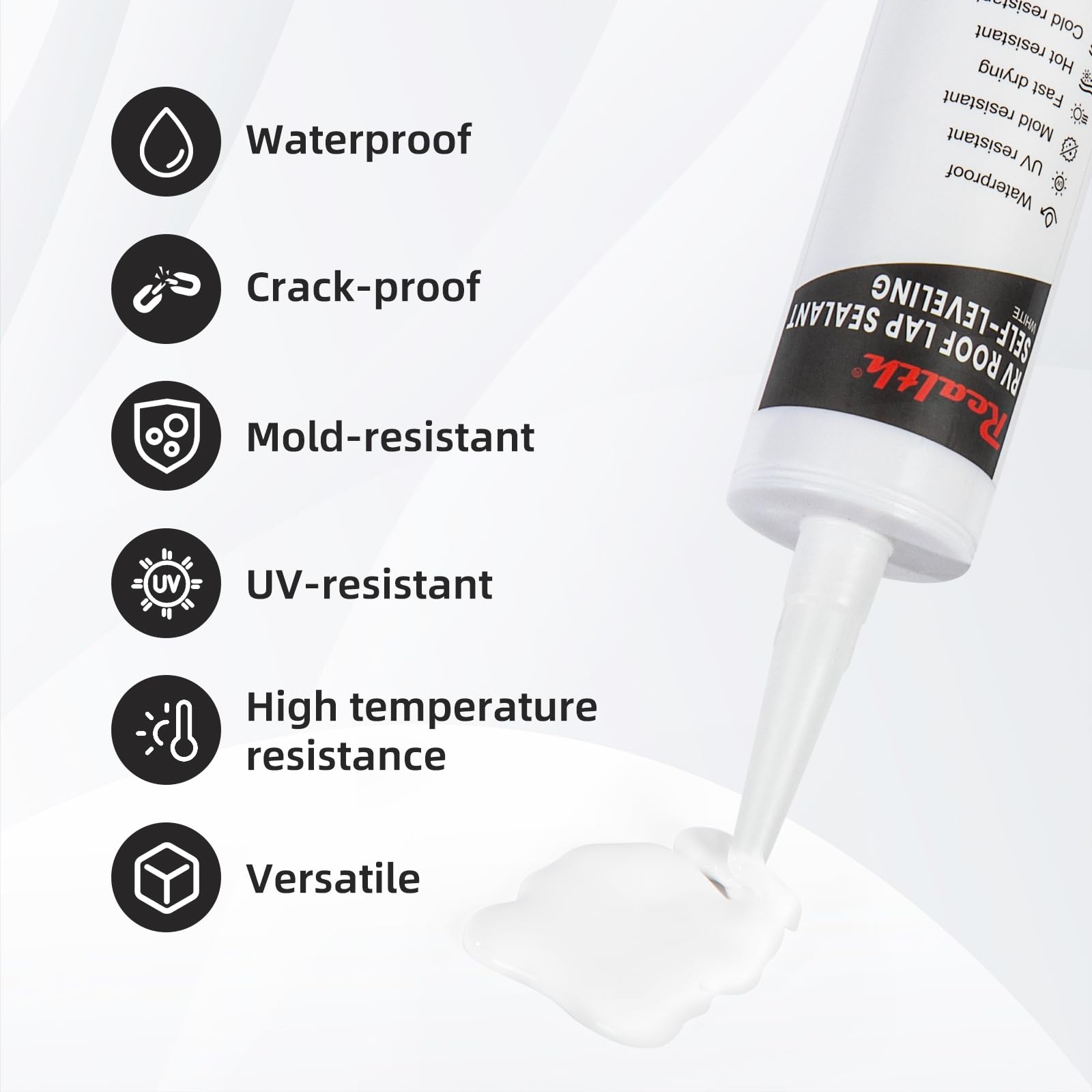 Realth Uszczelniacz dachu 1200 ml, samopoziomujący uszczelniacz, natychmiastowy wodoodporny uszczelniacz dachu, pokrycie dachu RV do wycieków, pęknięć i naprawy dachów
