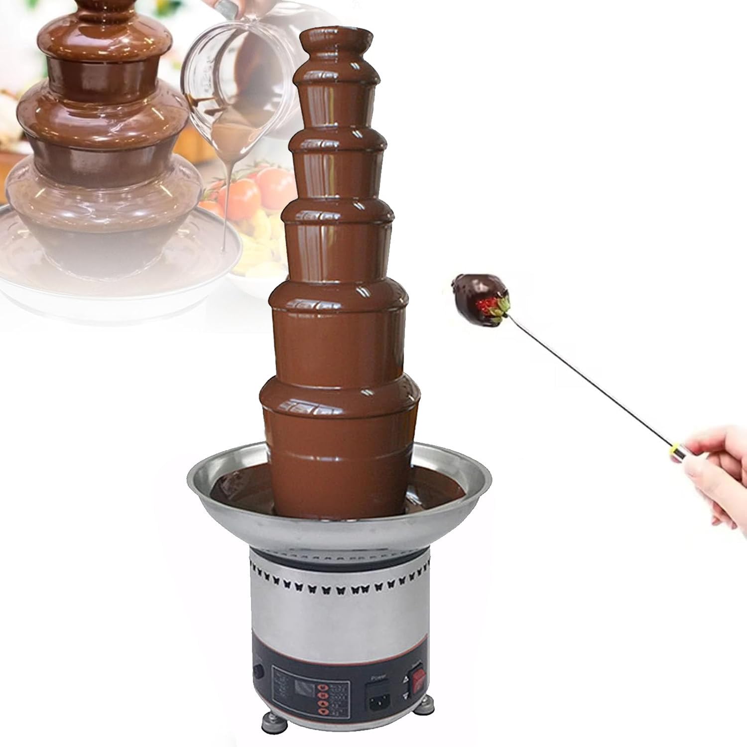 ASerZenith Commercial Chocolate Fountain Machine, Electric Stainless Steel Melts For Parties, Fondue For Chocolate Candy Butter Cheese, 4-Tier,6Tier
