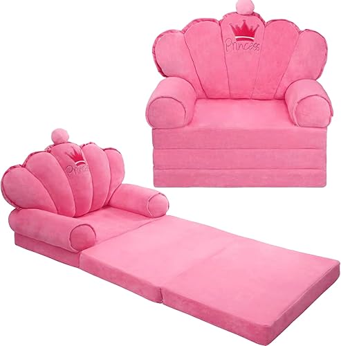Miniatura 8 de harhoers Sofá plegable para niños, sofá plegable para niños pequeños para dormitorio, sofá cama para niñas, silla de princesa para niñas de 1 a 3