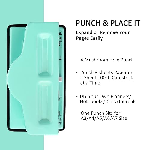 Miniatura 5 de Gocreate Mint Planner Hole Punch 11 discos de encuadernación suministrados ajustable para planificadores felices encuadernados en disco, perfora tu