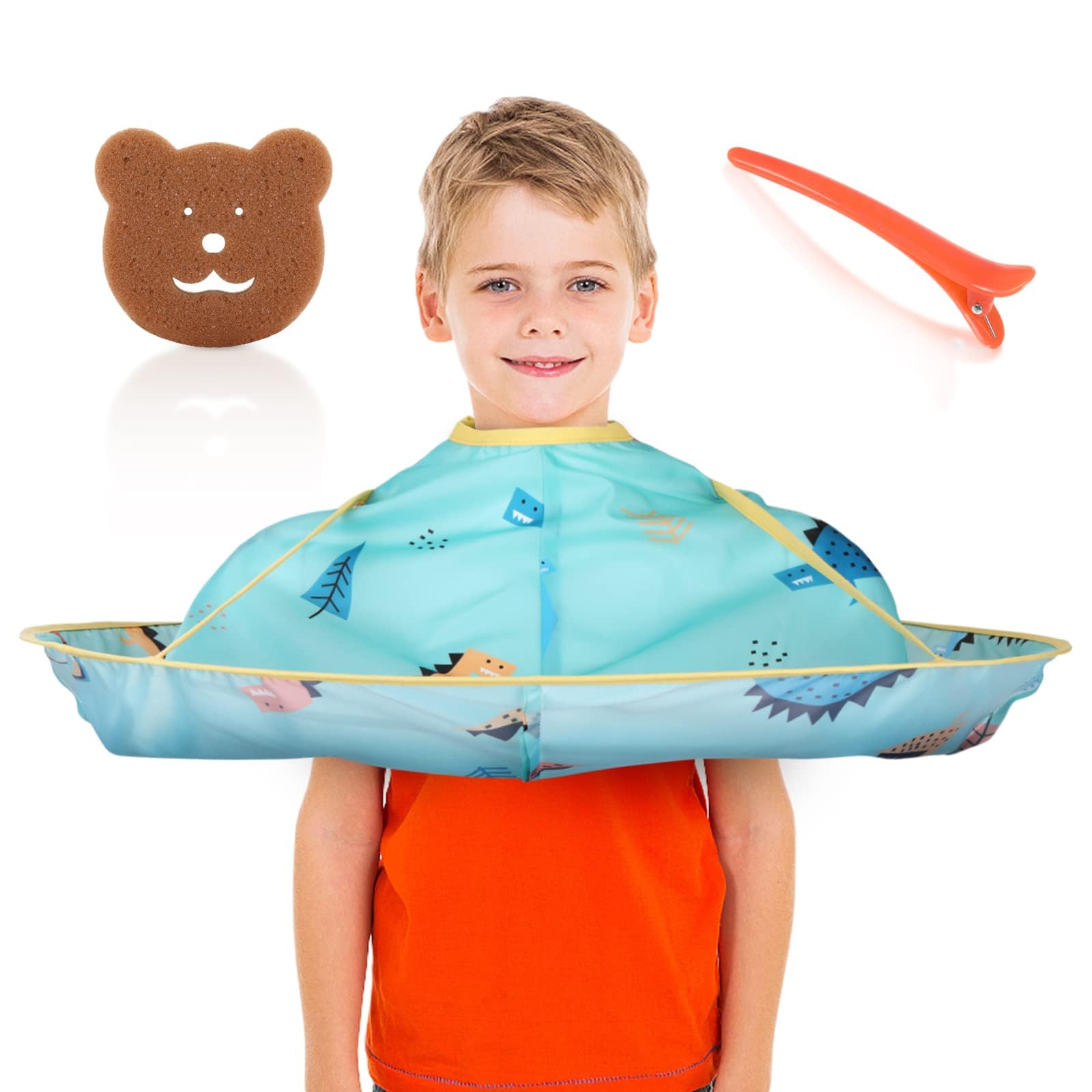 YUWJOOWEE Hairdressing Cape, Blue Dinosaur Pattern, Waterproof, Adjustable, Umbrella Design, Children Unisex, S