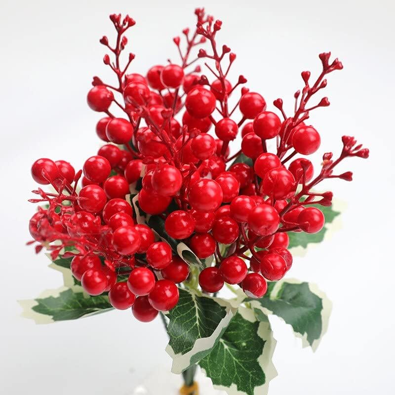 5pcs Red Berries Berry String Bundle Christmas Decoration Tree Garland Wreath DIY Supplies Artificial Flowers Fruit New Year Wedding