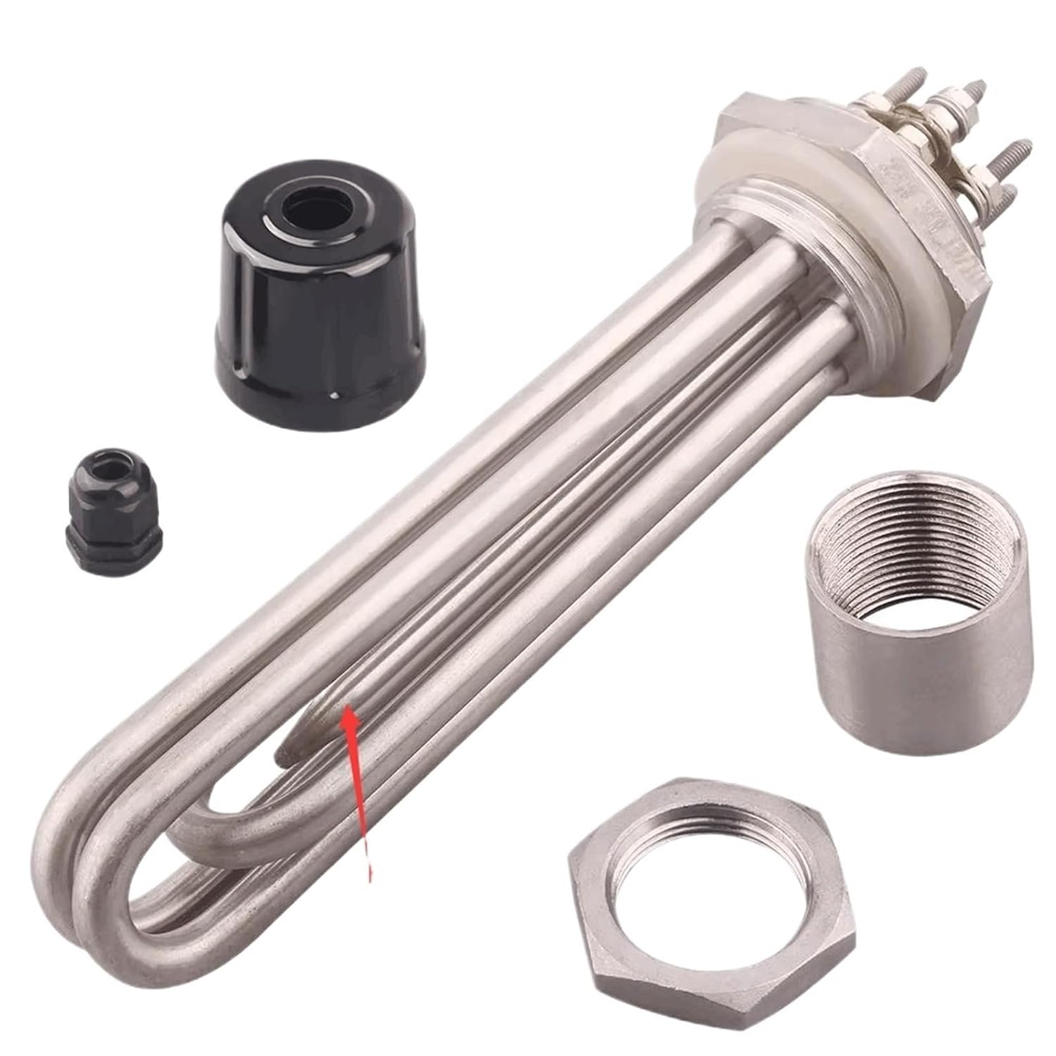 1pcs DN32 Electric Heating Element with Probe Tube Screw Heater for Water SUS304 Boiler Immersion Water Heater 220V/380V 3kw(Gray)