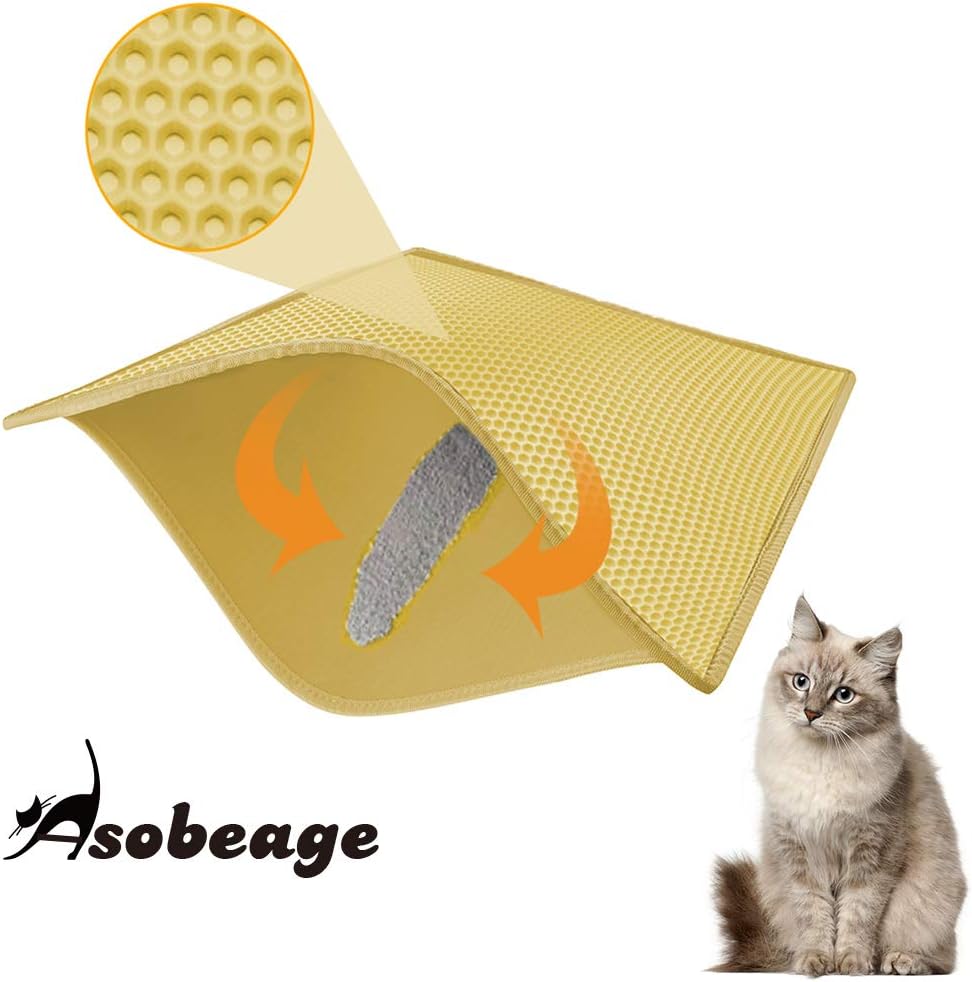 Asobeage Premium Cat Litter Mat(30”X24”) Litter Trapping Mat,Asobe Cat Litter Box Mat Scatter Control,Waterproof Double Layer Honeycomb…