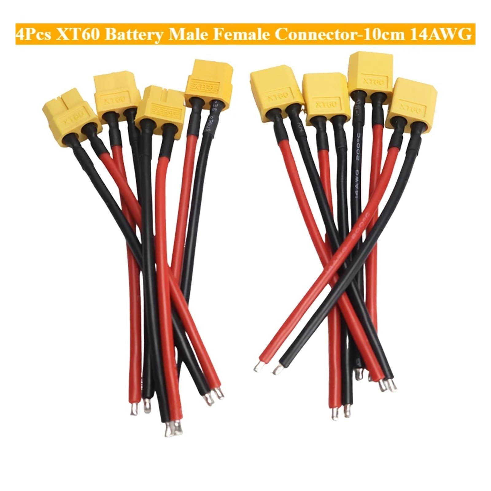 4 connettori XT60 maschio femmina per batteria – 10 cm 14 AWG cavo in silicone per RC aereo Lipo ESC FPV Drone Expand (XT60 femmina, 4 pezzi)